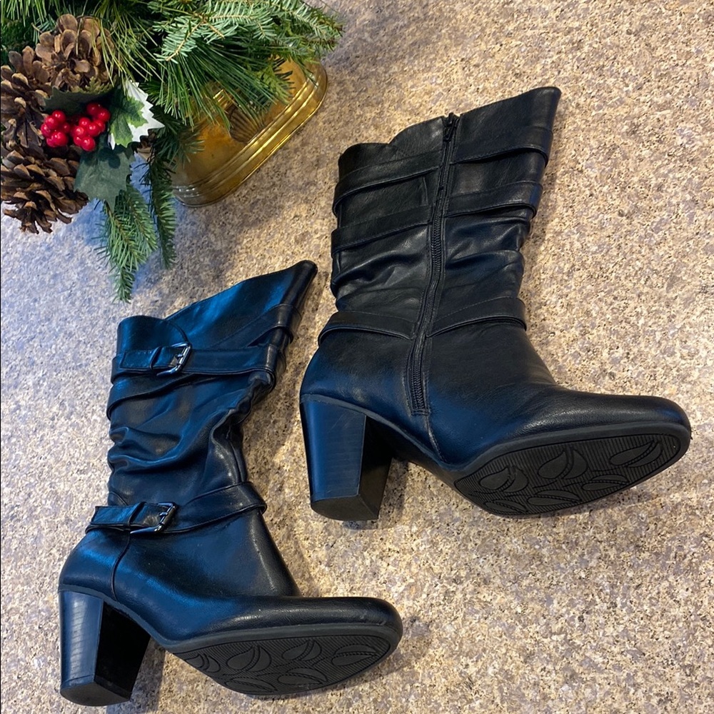 Apt 9 Zip Black Heeled Boots 9.5 Med WITH FLAWS and IMPERFECTIONS